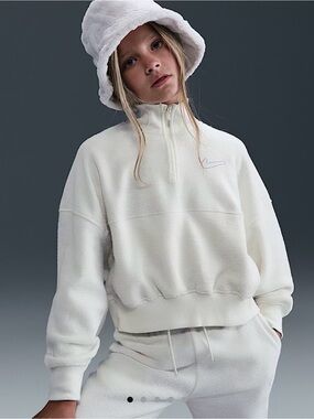 NEW Nike kidsgirls Cream Quarter-Zip Fleece Cropped Pullover size small